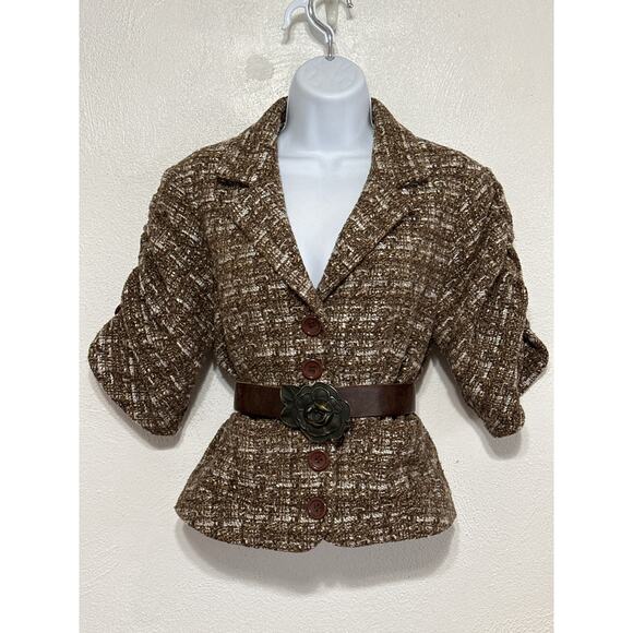 VTG Preppy Wool Blend Lined Waist Length Blazer Top S Brown Fall Trend City - Picture 2 of 13